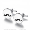 Boutons de Manchette Rond Email Blanc Moustache bobijoo