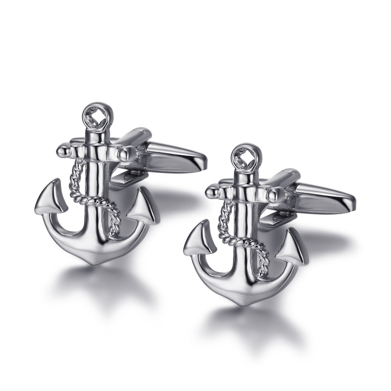 BM0045 BOBIJOO Jewelry Cufflinks Anchor Navy Silver BM0045 BOBIJOO Jewelry Cufflinks Anchor Navy Silver