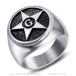 BA0374 BOBIJOO Jewelry Ring Signet Masonic Pentagram Star G