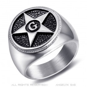 BA0374 BOBIJOO Jewelry Anillo de Sello Masónico Pentagram G