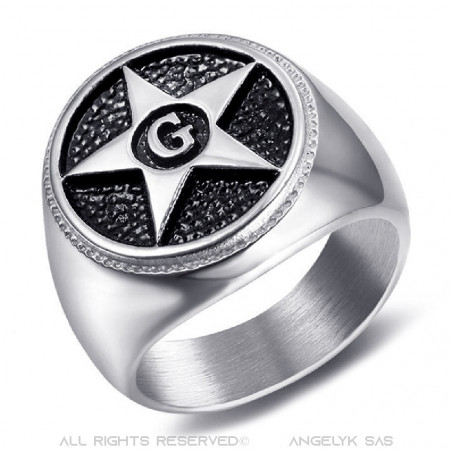 BA0374 BOBIJOO Jewelry Ring Siegelring Freimaurer-Pentagramm Stern G