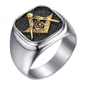 BA0375 BOBIJOO Jewelry Ring Signet ring Masonic Square Silver Gold G