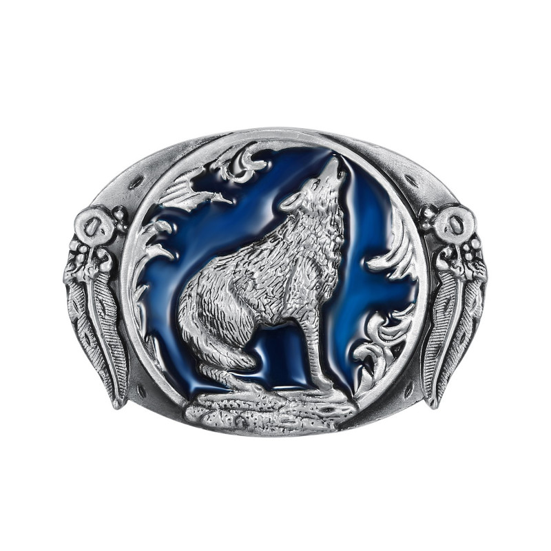 Blue Night Wolf Belt Buckle USA Biker bobijoo