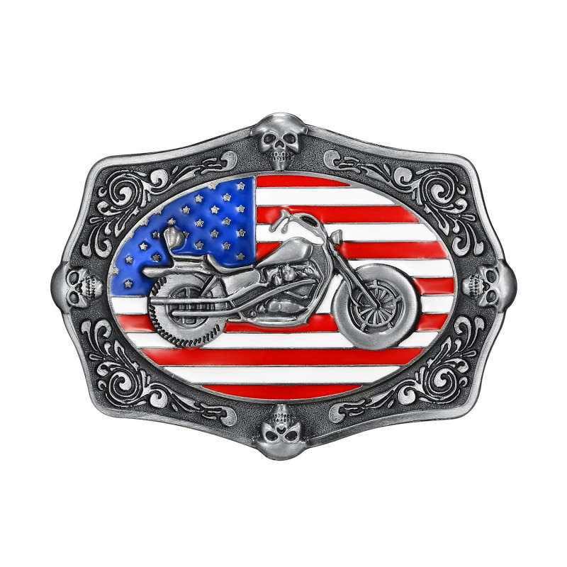 Boucle de Ceinture Moto Drapeau USA Crâne Biker bobijoo