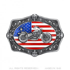 Fibbia per cintura moto bandiera USA teschio motociclista bobijoo