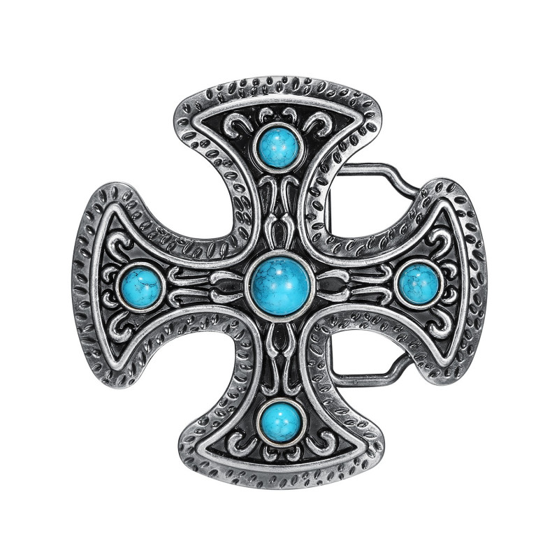 Cross Pattée Turquoise Belt Buckle bobijoo