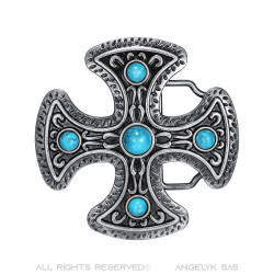 BC0031 BOBIJOO Jewelry Gürtelschnalle Kreuz Pattée Türkis