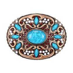 BC0045 BOBIJOO Jewelry Gürtelschnalle Oval Türkis Bronze