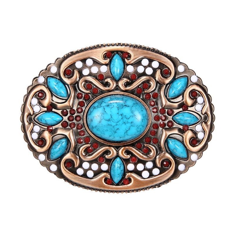 Turquoises Bronze Oval Belt Buckle bobijoo