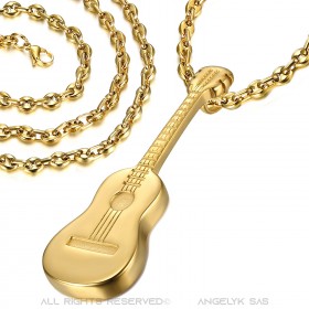 Pendentif Guitare Voyageur Gipsy Acier Or + Chaîne Café bobijoo