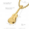 PE0175B LE BAGACIER Pendant Guitar Traveller Gipsy Steel Gold + Chain Coffee