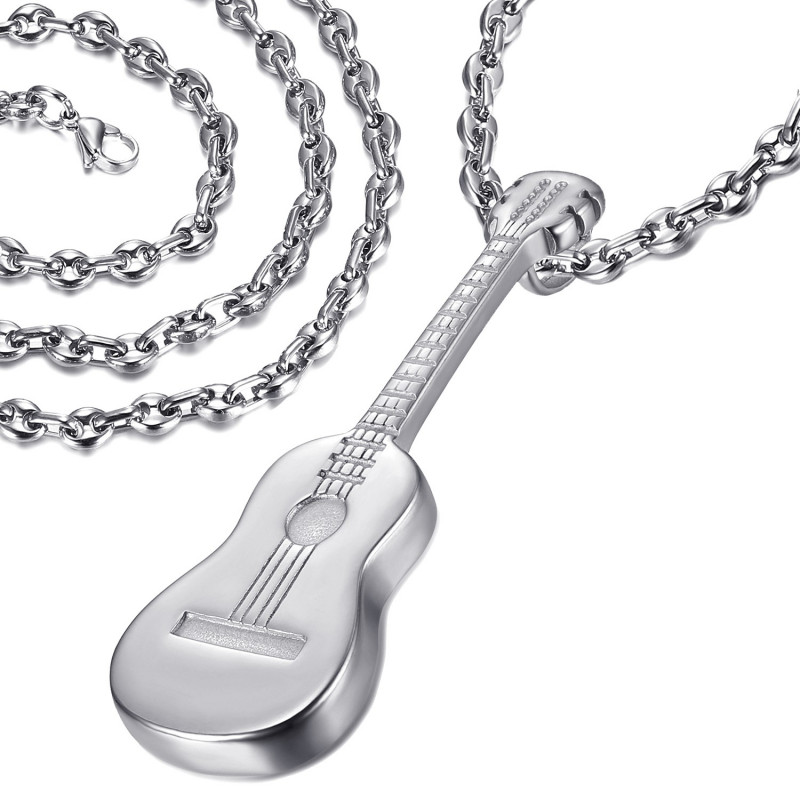 PE0175SB LE BAGACIER Pendant Guitar Traveller Gipsy Steel 316L + Chain Coffee