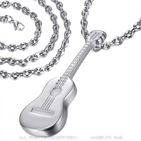 Pendentif Guitare Voyageur Gipsy Acier 316L + Chaîne Café bobijoo