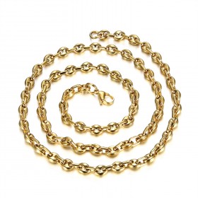 COH0021 BOBIJOO Jewelry High quality steel and gold coffee bean chain