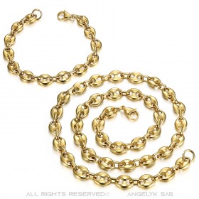 COH0023 BOBIJOO Jewelry Set Chain + Bracelet Coffee Bean Steel Gold