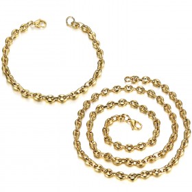 COH0023 BOBIJOO Jewelry Set Chain + Bracelet Coffee Bean Steel Gold