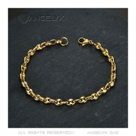 COH0023 BOBIJOO Jewelry Conjunto Cadena + Pulsera Grano Café Acero Dorado