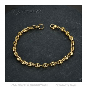 COH0023 BOBIJOO Jewelry Set Chain + Bracelet Coffee Bean Steel Gold