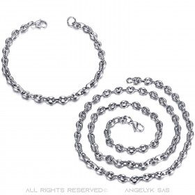 COH0024 BOBIJOO Jewelry Set Chain + Bracelet Coffee Bean Steel Silver