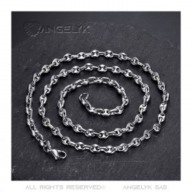 Ensemble Chaîne + Bracelet Grain de Café Acier Argent bobijoo