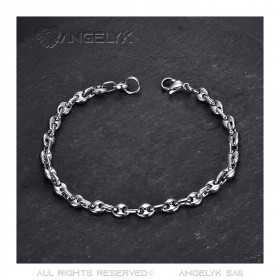 Ensemble Chaîne + Bracelet Grain de Café Acier Argent bobijoo