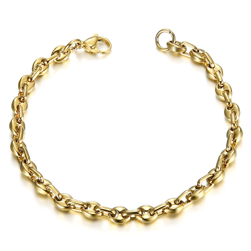 BR0277 BOBIJOO Jewelry Pulsera de acero y oro en grano de café 21cm, 4 tamaños a elegir