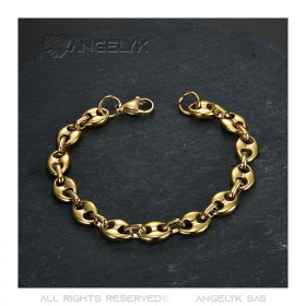 Bracelet Grain de Café Acier et Or 21cm, 4 tailles au choix bobijoo