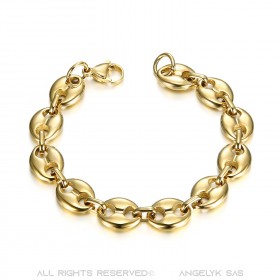 BR0277 BOBIJOO Jewelry Stahl und Gold Kaffeebohnen Armband 21cm, 4 Größen zur Auswahl