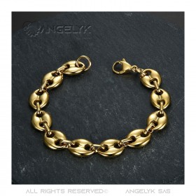 BR0277 BOBIJOO Jewelry Stahl und Gold Kaffeebohnen Armband 21cm, 4 Größen zur Auswahl