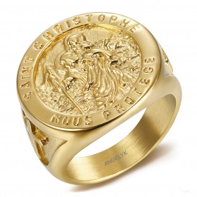 BA0378 BOBIJOO Jewelry Anillo anillo de sellar, San Cristóbal de Acero de Oro