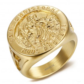 BA0378 BOBIJOO Jewelry Ring Siegelring Saint Christophe Stahl Gold