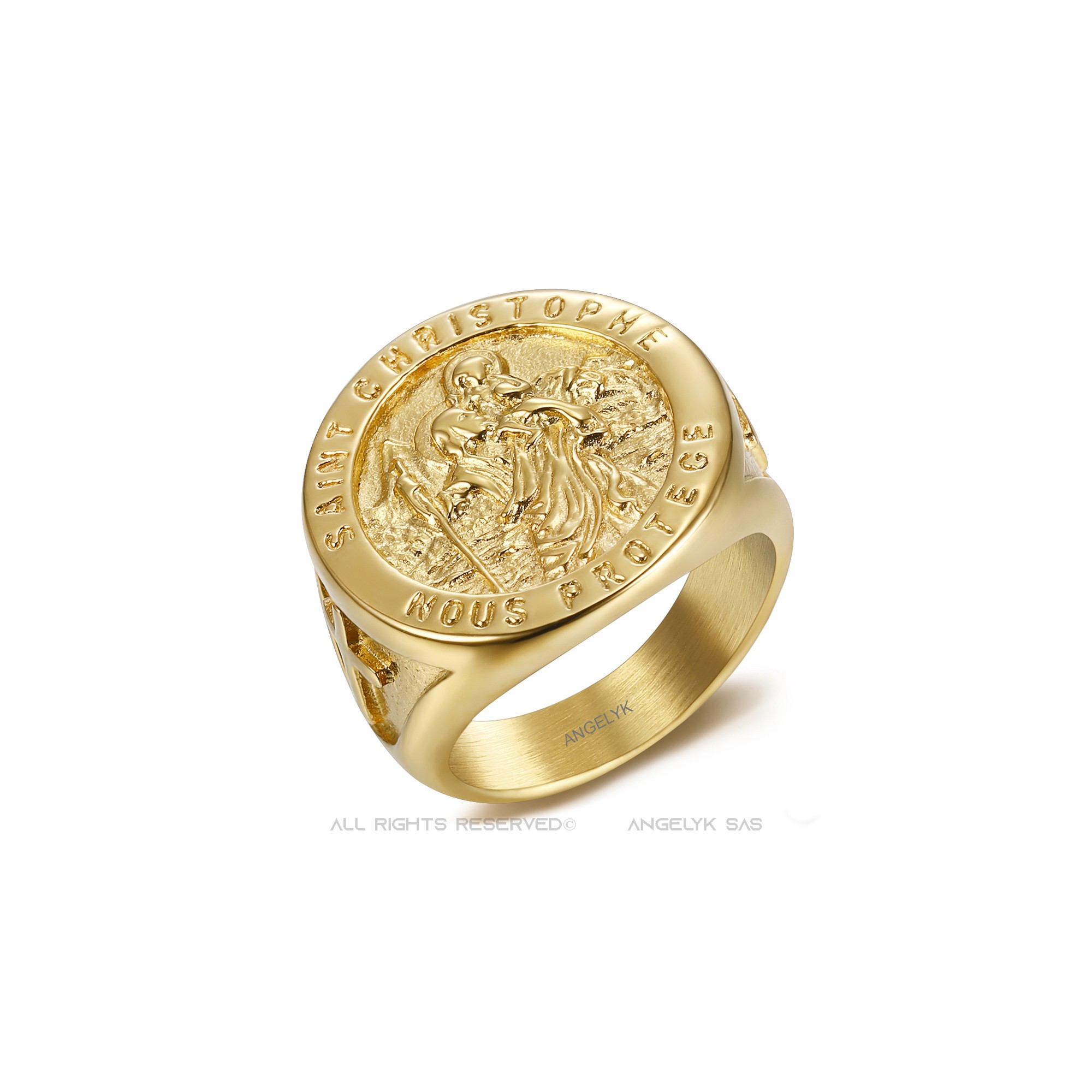 BOBIJOO Jewelry - Ring Signet ring, Saint Christopher Steel Gold