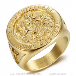 BA0378 BOBIJOO Jewelry Anillo anillo de sellar, San Cristóbal de Acero de Oro