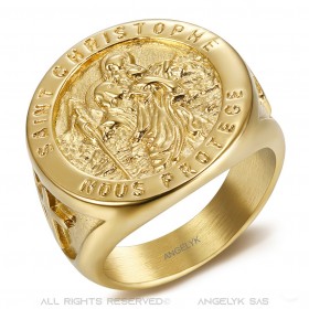 BA0378 BOBIJOO Jewelry Ring Signet ring, Saint Christopher Steel Gold