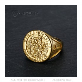 BA0378 BOBIJOO Jewelry Ring Siegelring Saint Christophe Stahl Gold