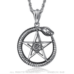 PE0279 BOBIJOO Jewelry Pendant Ouroboros Cycle of life Pentagram Steel