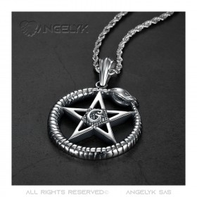 PE0279 BOBIJOO Jewelry Pendant Ouroboros Cycle of life Pentagram Steel