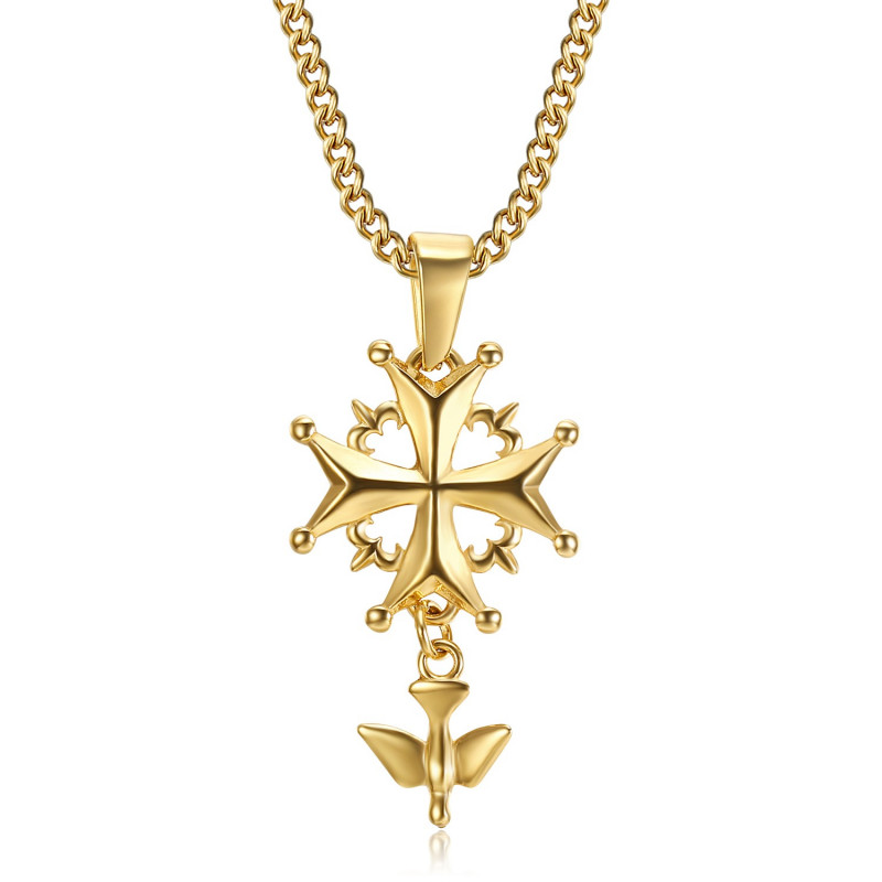 PEF0062 BOBIJOO Jewelry Anhänger Kreuz Huguenote Protestantische Frau, Kind Gold