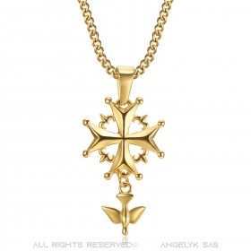 PEF0062 BOBIJOO Jewelry Anhänger Kreuz Huguenote Protestantische Frau, Kind Gold