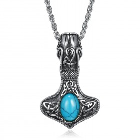 PE0292 BOBIJOO Jewelry Pendant Necklace Hammer of Thor Mjöllnir Viking Turquoise