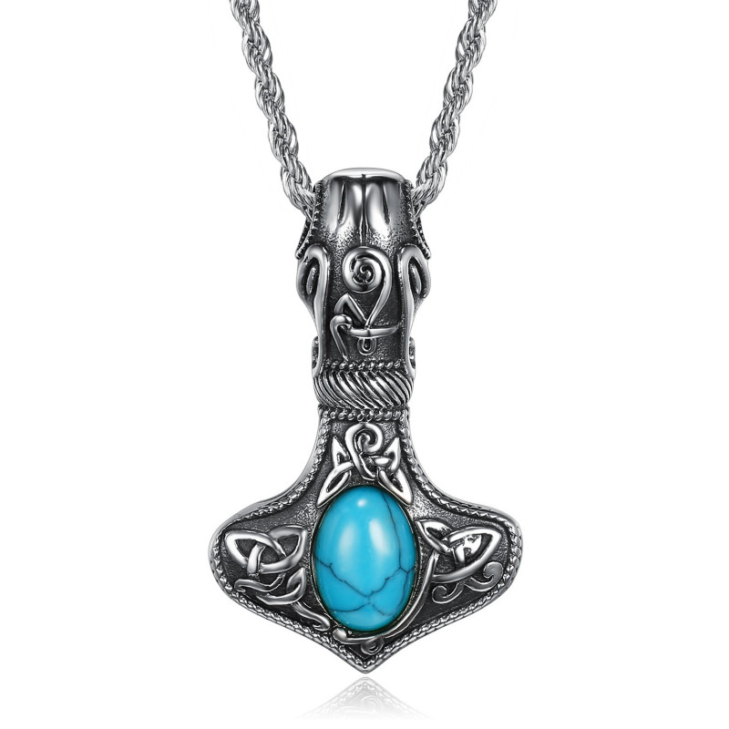 PE0292 BOBIJOO Jewelry Pendant Necklace Hammer of Thor Mjöllnir Viking Turquoise