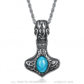 Pendentif Collier Marteau Thor Mjöllnir Viking Turquoise bobijoo