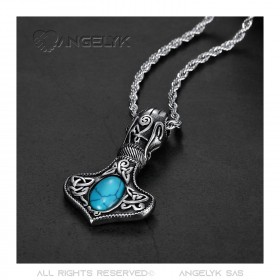 PE0292 BOBIJOO Jewelry Anhänger Halskette Hammer Thor Mjöllnir-Viking-Türkis