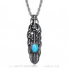 PE0291 BOBIJOO Jewelry Pendant Feather Skull Claw Biker Turquoise stainless Steel