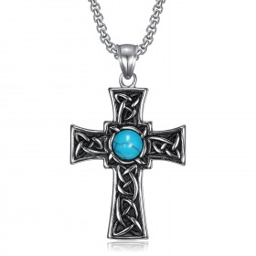 PE0290 BOBIJOO Jewelry Pendant Latin Cross Celtic Breton Turquoise stainless Steel