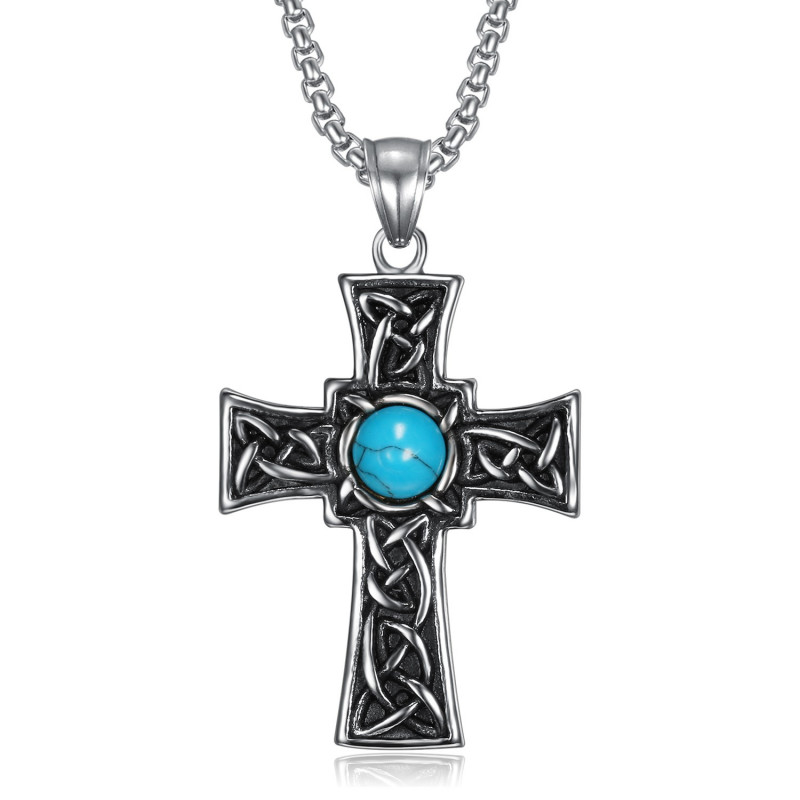PE0290 BOBIJOO Jewelry Pendant Latin Cross Celtic Breton Turquoise stainless Steel