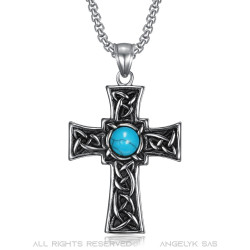 PE0290 BOBIJOO Jewelry - Anhänger, lateinisches Kreuz Celtic Breton Türkis -, Stahl