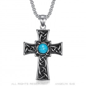 PE0290 BOBIJOO Jewelry Pendant Latin Cross Celtic Breton Turquoise stainless Steel