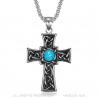 Pendentif Croix Latine Celte Breton Turquoise Acier bobijoo