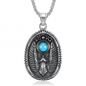 PE0289 BOBIJOO Jewelry Pendant Locket Oval Eagle Turquoise 316L Steel